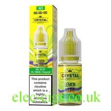 Image shows the box and bottle containing SKE Crystal Nic-Salt E-Liquid Lemon and Lime