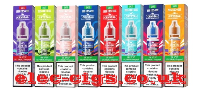 The image is of just eight of the flavours available in the SKE Crystal Nic Salts E-Liquids range