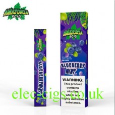 Image shows packaging Amazonia Disposable E-Cigarette Blueberry Mint