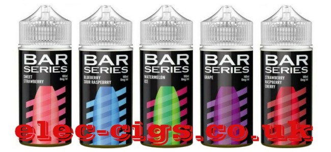 Image shows the 5 available flavours in the Bar Series 100ML 70-30 E-Liquids range
