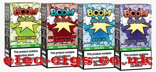 Image shows just four of the flavours availa ble in the Boom Nicotine Salt 10ML E-Liquids range