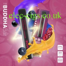 The picture shows a much stylised image of a Forest Fruits Pomegranate Lemonade 600 Puff Disposable Vape by Buddha Bar