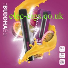 Image shows an artist's impression of a Passion Fruit Energy 600 Puff Disposable Vape by Buddha Bar 