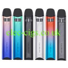 image shows all six variation in the Uwell Caliburn A3S Pod Kit Range