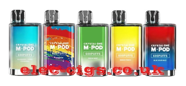Image shows just five of the flavours in the Crystal One M-Pod 600 Puff Disposable E-Cigarettes Range