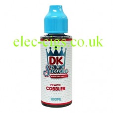 Image shows a bottle of Peach Cobbler DK 'N' Shake E-Liquid by Donut King