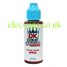 Image is  of a bottle containing Spiced Toffee Apple DK 'N' Shake E-Liquid by Donut King