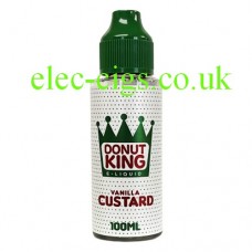 Image shows a bottle of Vanilla Custard Donut 100 ML E-Liquid by Donut King