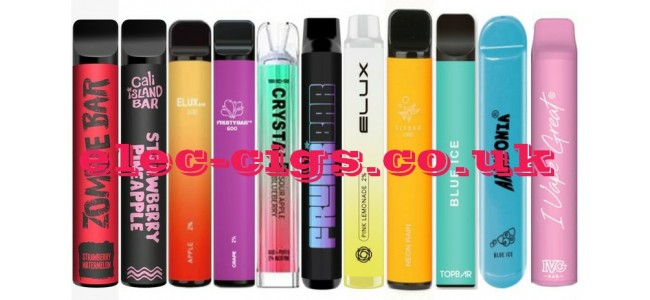Image shows some of the disposable e-cigarettes we have in stock