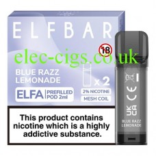 Image shows ELFBAR Elfa 2ml Pre-Filled Pod - 20mg (2 Pack) Blue Raz Lemonade