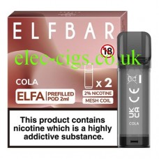 Image shows ELFBAR Elfa 2ml Pre-Filled Pod - 20mg (2 Pack) Cola
