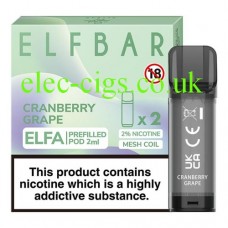 Image shows ELFBAR Elfa 2ml Pre-Filled Pod - 20mg (2 Pack) Cranberry Grape