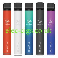 Image shows 5 of the colours available in the Elfa 2ml Pre-Filled Pod Starter Kit - 500mAh from Elfbar range