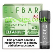 Image shows ELFBAR Elfa 2ml Pre-Filled Pod - 20mg (2 Pack) Kiwi Passionfruit Guava