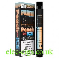 Image shows Peach On Ice 600 Puff Disposable Vape Bar from Frunk