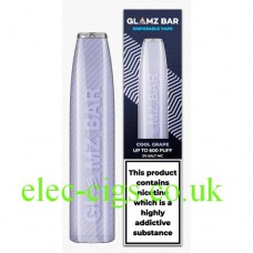 Image shows the retail packaging holding the Cool Grape 600 Puff Disposable Bar from Glamz Bar