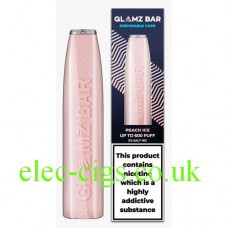 Pretty in pink, this Peach Ice 600 Puff Disposable Bar from Glamz Bar and the box it arrives in.