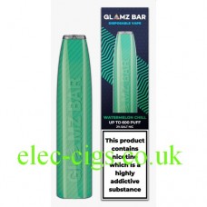 This is an image of the Watermelon Chill Disposable Bar from Glamz Bar which also shows the box it comes in.
