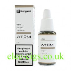 Image shows the box and bottle containing the Hangsen Atom E-Liquid Cigar