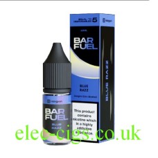 Image shows the box and bottle containing the Bar Fuel Salt by Hangsen Blue Razz