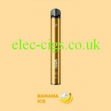 Image shows the Banana Ice by ISOK, 800 Puff Disposable E-Cigarette Bar on a yellow background