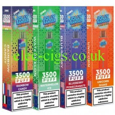 Image shows just 4 of the flavours in the range of Jolly Farmer Sweet and Sour 3500 Puff Disposable Bar E-Cigarettes
