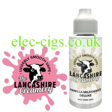 Vanilla Milkshake Deluxe 100ML E-Liquid from The Lancashire Creamery together with the company logo