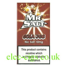 The photo shows the front of the box containing the bottle of Cola Ice 10 ML Nicotine Salt E-Liquid by Mr Salt