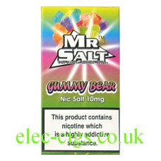 Image shows the box front which contains the bottle of Gummy Bear 10 ML Nicotine Salt E-Liquid by Mr Salt
