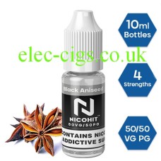 Nicohit Black Aniseed ( Jack Blacks) E-Liquid with some of the raw ingredients around it