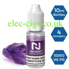 Nicohit Blackcurrant Menthol E-Liquid with some of the raw ingredients around it
