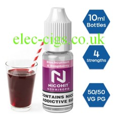 Nicohit Blackcurrant and Raspberry E-Liquid with some of the raw ingredients around it
