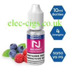 Nicohit Blueberry Raspberry E-Liquid with some of the raw ingredients around it
