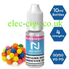 Nicohit Bubblegum E-Liquid with some of the raw ingredients around it