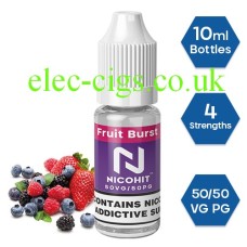 Nicohit Fruit Burst E-Liquid with some of the raw ingredients around it