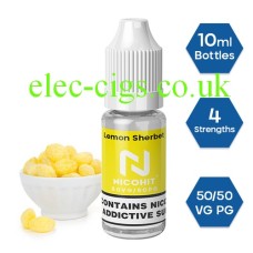 Nicohit Lemon Sherbet E-Liquid with some of the raw ingredients around it