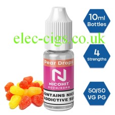 Nicohit Pear Drops E-Liquid with some of the raw ingredients around it