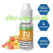 Nicohit Tangy Fruits E-Liquid with some of the raw ingredients around it