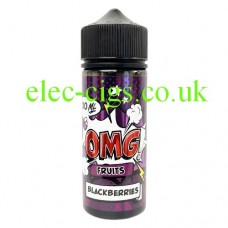 Image shows a large bottle containing OMG Fruit Flavour 100ML E-Liquids: Blackberries