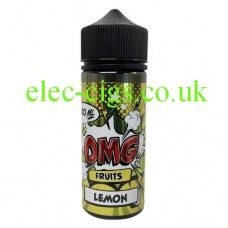 Image shows a large bottle containing OMG Fruit Flavour 100ML E-Liquids: Lemon Sherbet