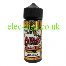 Image shows a large bottle containing OMG Fruit Flavour 100ML E-Liquids: Mango