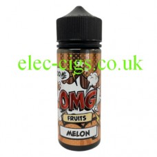 Image shows a large  bottle containing OMG Fruit Flavour 100ML E-Liquids: Melon