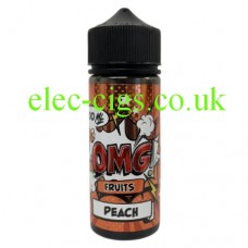 Image shows a large bottle containing OMG Fruit Flavour 100ML E-Liquids: Peach