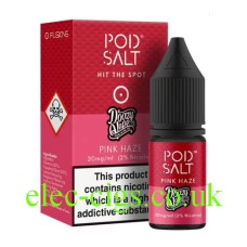 An Image of the box and bottle containing the Pod Salt Doozy Vape Pink Haze e-liquid