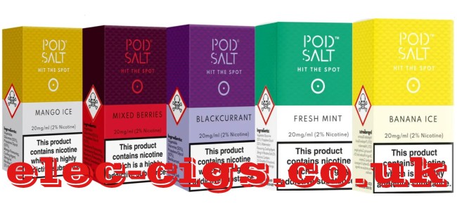 Image shows just a few of the different Pod Salt Hit The Spot E-liquids available.