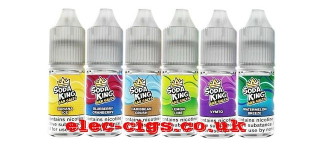 Soda King Nic Salt Range of 10ML Nicotine salt e-liquids showing just 6 of the 14 flavours available