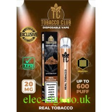 Tobacco Club Real Tobacco Disposable Vapes with lots of information about the product 
