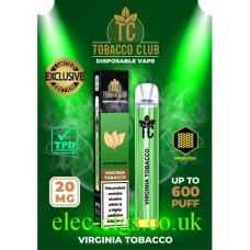 Tobacco Club Virginia Tobacco Disposable Vapes with lots of information about the product 