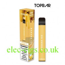 Image shows the box and the Banana Ice 600 Puff Disposable E-Cigarette by Topbar 