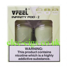 Image shows the packaging of the Vfeel Infinity Pod 2 Pack Apple Ice